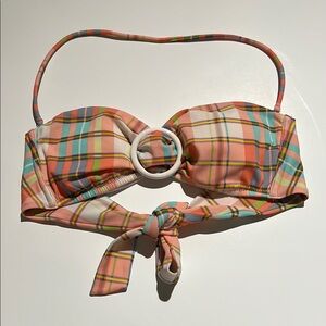 Victoria's Secret Coral Multicolor Plaid Bikini Bandeau Top Small